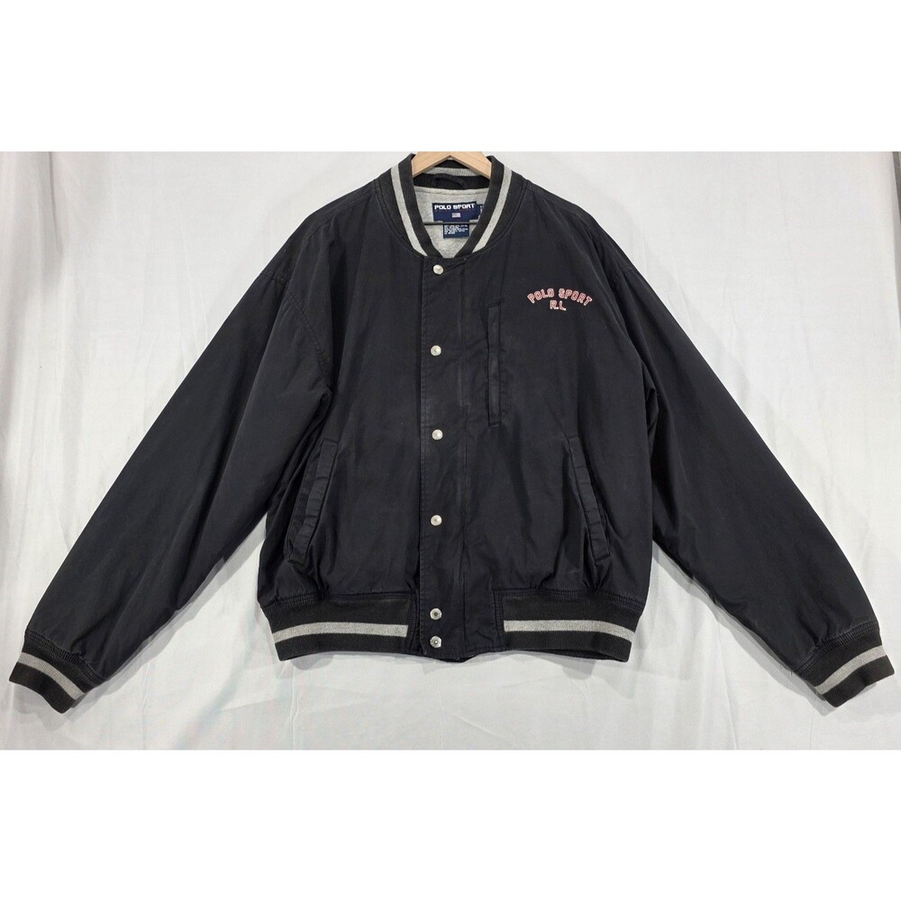 VTG 90s Polo Sport Ralph Lauren Varsity Baseball Jacket XL Canvas Zip Snap Lined